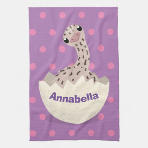 Cute hatching baby ostrich cartoon illustration tea towel
