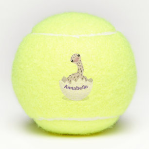 Cute hatching baby ostrich cartoon illustration tennis balls