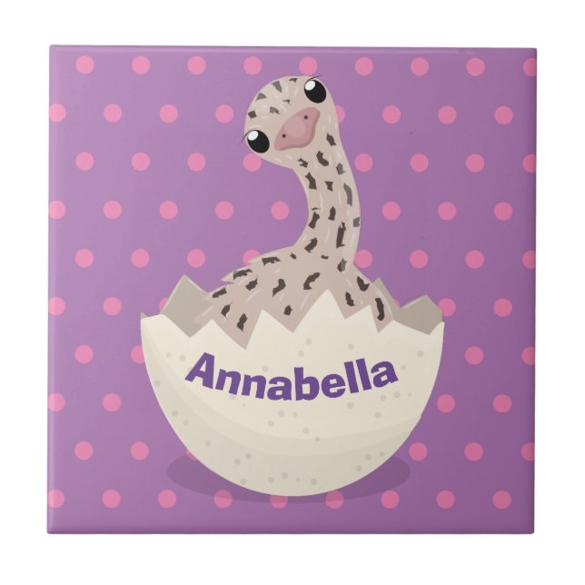 Cute hatching baby ostrich cartoon illustration tile (Front)