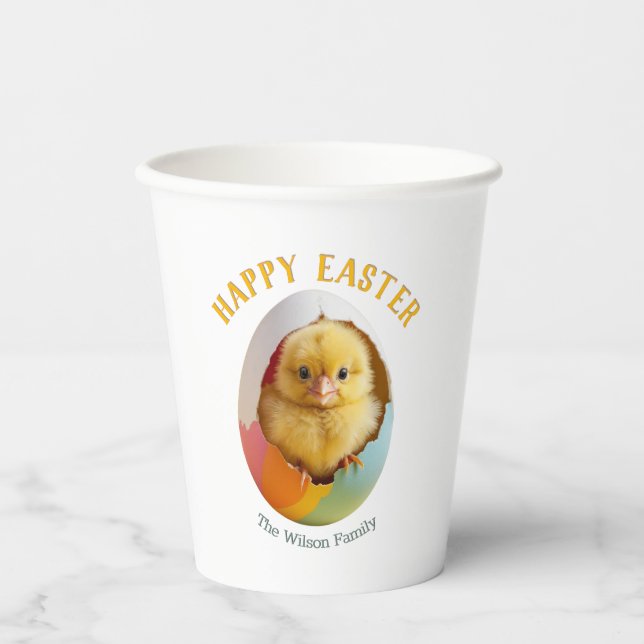 Cute Hatching Chick Colourful Easter Egg Party Paper Cups (Front)