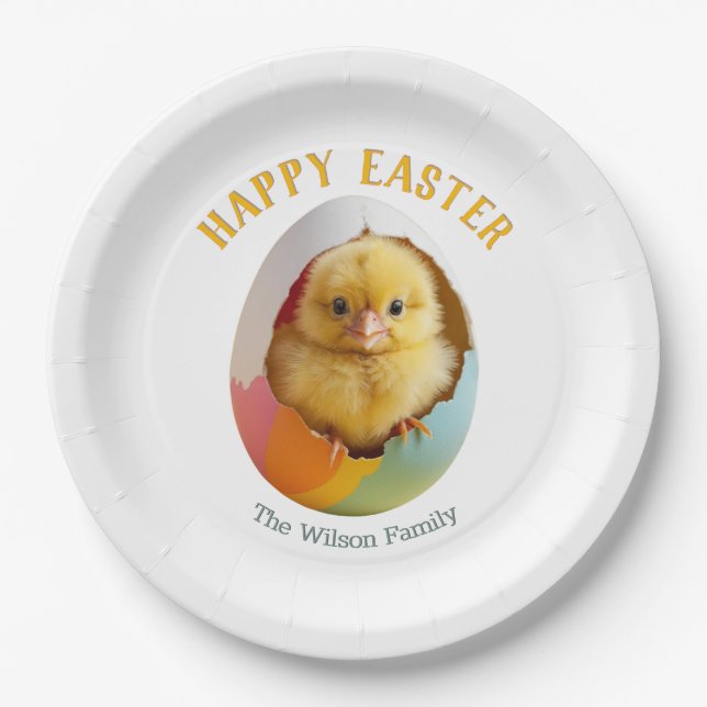 Cute Hatching Chick Colourful Easter Egg Party Paper Plate (Front)
