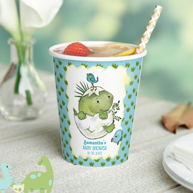 Cute Hatching Dino Baby Shower Paper Cups  (Cute Hatching Dino Baby Shower Paper Cups )