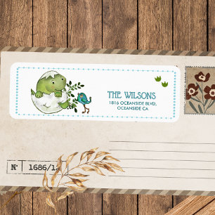 Cute Hatching Dino Baby Shower Return Address 
