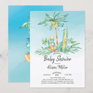 Cute Hatching Dinosaur Baby Boy Shower Invitation