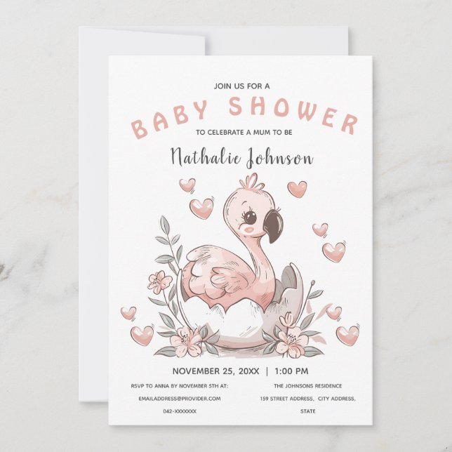 Cute Hatching Flamingo Baby Shower Invitation (Front)