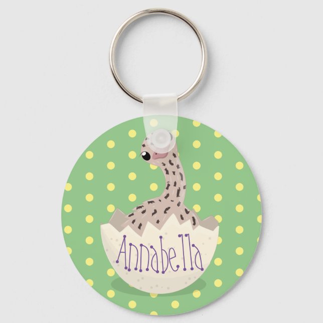 Cute hatching ostrich chick cartoon illustration key ring (Front)