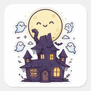 Cute Haunted House Full Moon Halloween Sticker