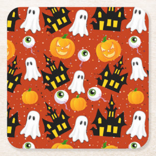 Cute Haunted House Party Square Paper Coaster