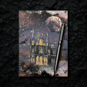Cute Haunted House   Spooky Full Moon Trees Bats Notebook