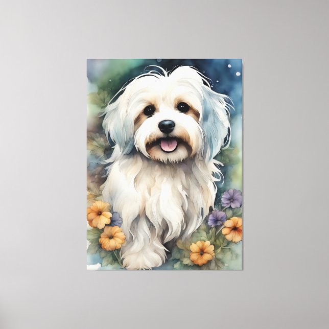 Cute Havanese Dog in Watercolor  Canvas Print (Front)
