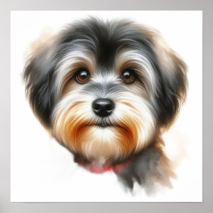 Cute Havanese Dog Portrait in Watercolor Poster
