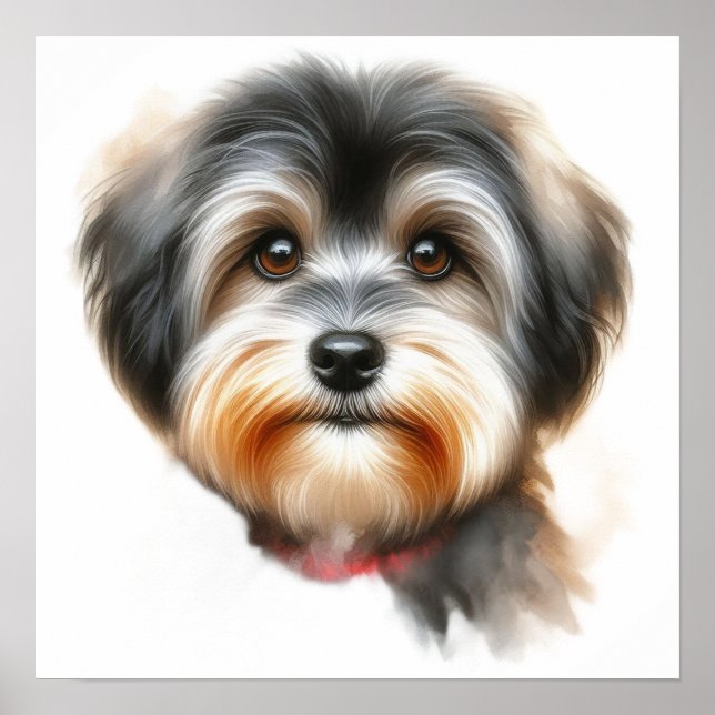 Cute Havanese Dog Portrait in Watercolor Poster (Front)
