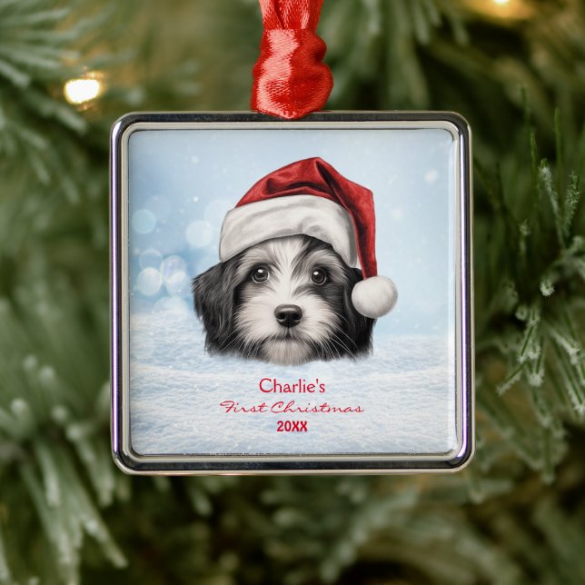 Cute Havanese Dog Santa Hat Personalised  Metal Tree Decoration (Tree)