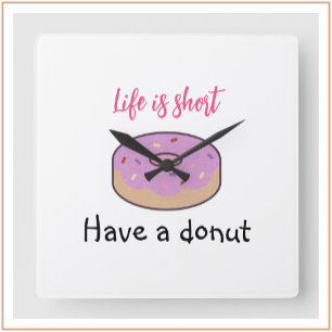 Cute Have A Doughnut   Square Wall Clock