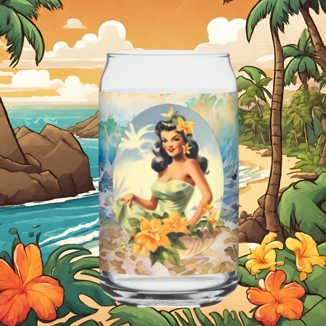 Cute Hawaii beach Retro lady beach house  Can Glass (Creator Uploaded)
