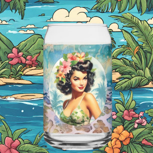 Cute Hawaii beach Retro lady beach house Can Glass