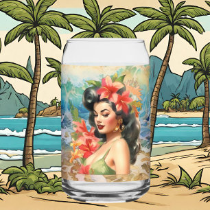 Cute Hawaii beach Retro lady beach house Can Glass