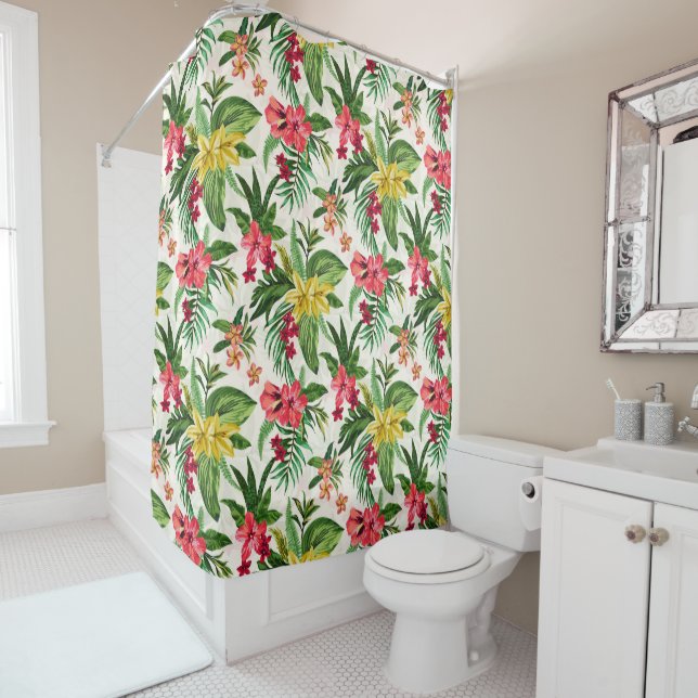 Cute Hawaiian Colourful Flowers Shower Curtain (In Situ)