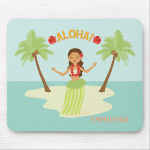 Cute Hawaiian Hula Girl Luau Aloha Mouse Mat
