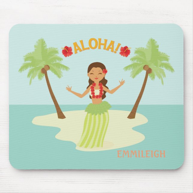 Cute Hawaiian Hula Girl Luau Aloha Mouse Mat (Front)