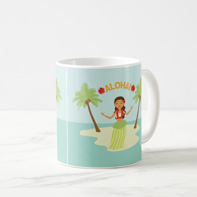Cute Hawaiian Luau Aloha Hula Girl Mug (Front Right)
