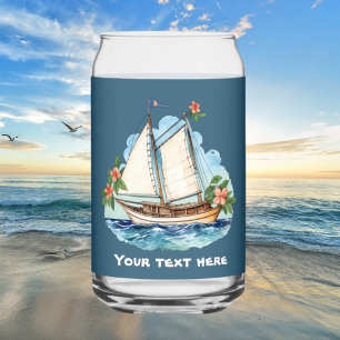 Cute Hawaiian Sailboat add text beach Can Glass