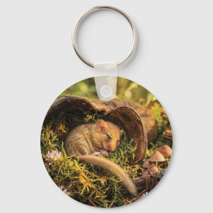 Cute Hazel Dormouse Sleeping Inside a Leather Boot Key Ring