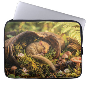Cute Hazel Dormouse Sleeping Inside a Leather Boot Laptop Sleeve