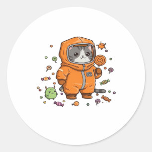 Cute Hazmat Cat Halloween Candy Monster Fun Oversi Classic Round Sticker