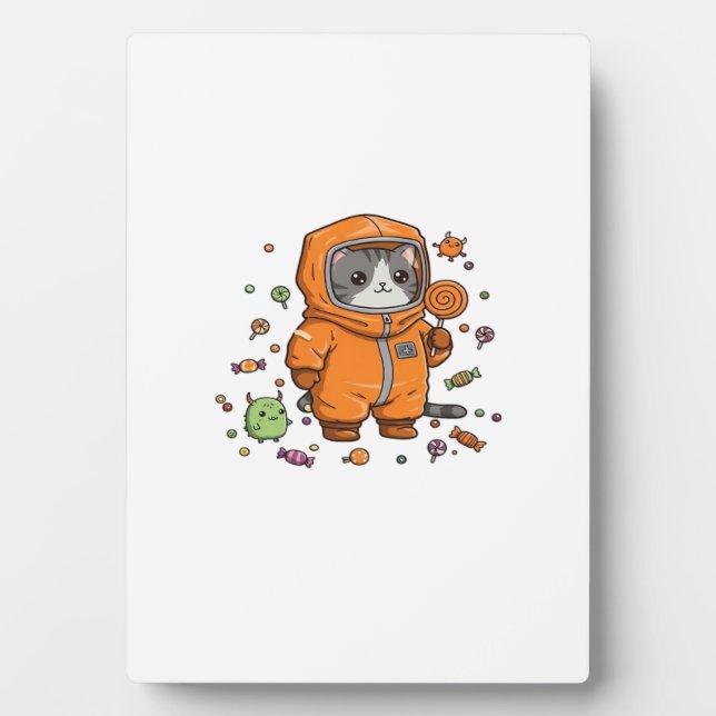 Cute Hazmat Cat Halloween Candy Monster Fun Oversi Plaque (Front)