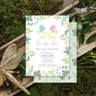 Cute He or She Dinosaur Gender Reveal Jungle Invitation