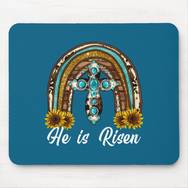 Cute He Risen Leopard Sunflower Cross Mouse Mat (Front)