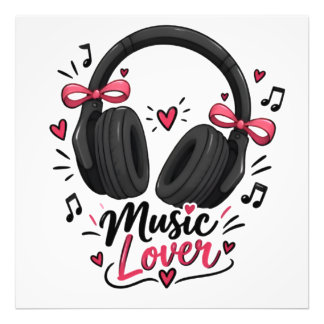 Cute Headphones Music Lover Poster | Pink Hearts M