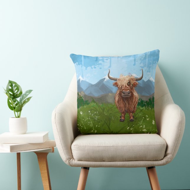 Cute Heads and Tails Highland Cow Cushion (Chair)
