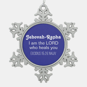Cute Healing Bible Verse Deep Blue Christian Snowflake Pewter Christmas Ornament