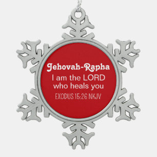 Cute Healing Bible Verse Red and White Christian Snowflake Pewter Christmas Ornament