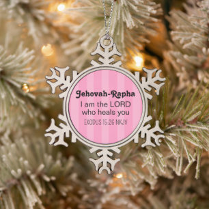Cute Healing Bible Verse Striped Pink Christian Snowflake Pewter Christmas Ornament
