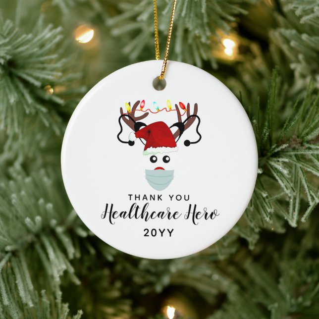 Cute Healthcare Hero Christmas Reindeer Custom Ceramic Tree Decoration (Tree)