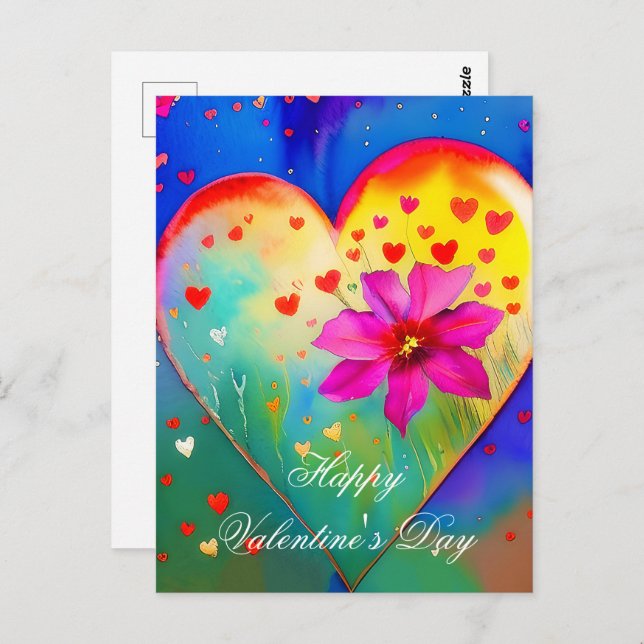 Cute heart and flower valentine postcard (Front/Back)