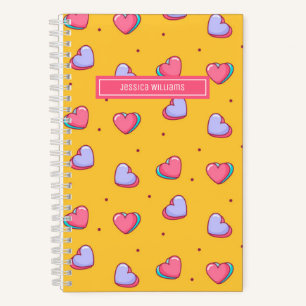 Cute Heart and Polka Dot Pattern Retro Yellow Notebook