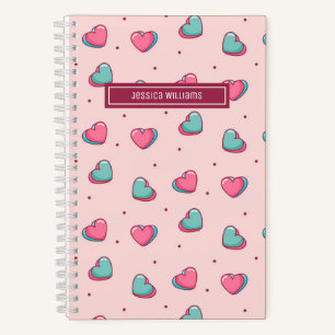 Cute Heart and Polka Dot Pattern Sweet Retro Pink Notebook