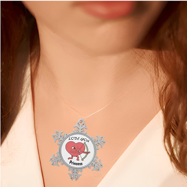Cute Heart Archer with 'Love You Princess' Design Snowflake Pewter Christmas Ornament (Creator Uploaded)