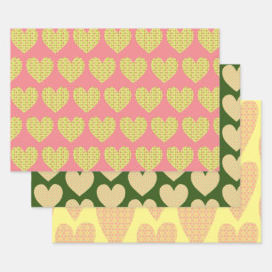 Cute Heart Art Yellow Colourful Pattern Wrapping Paper Sheet