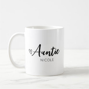 Cute Heart Auntie Personalised Black White Coffee Mug