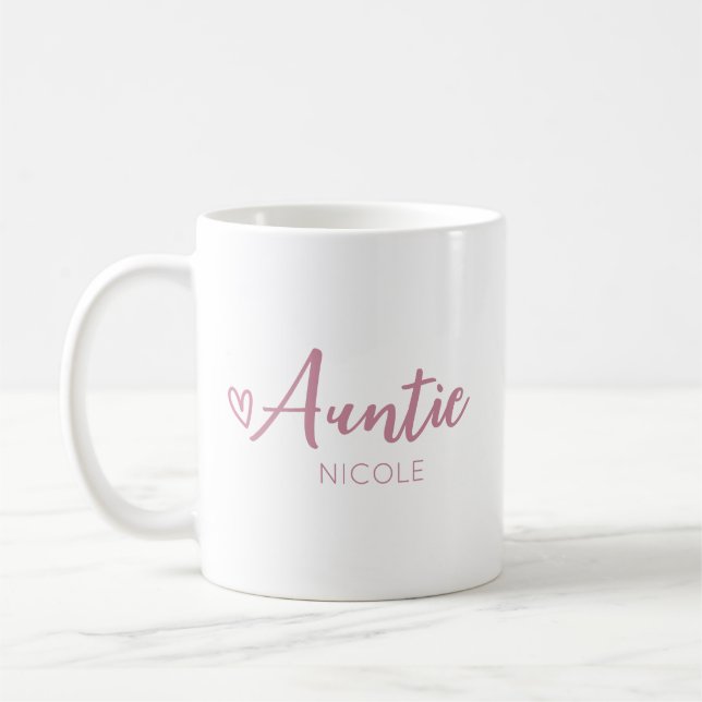 Cute Heart Auntie Personalised Dusty Mauve Coffee Mug (Left)