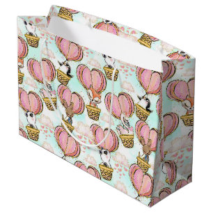 Cute Heart Balloon Valentines Animals In Love Large Gift Bag