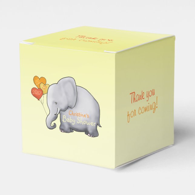 Cute Heart Balloons Elephant Neutral Baby Shower Favour Box (Front Side)