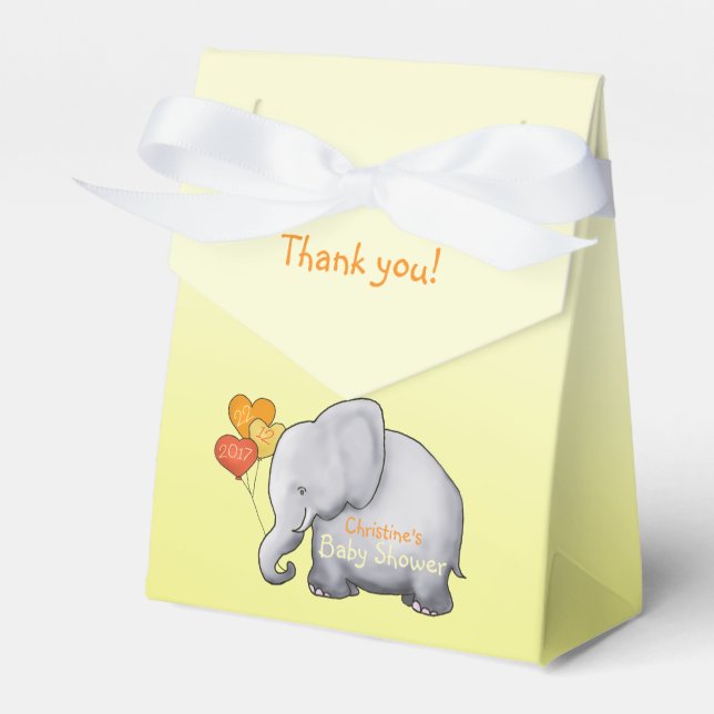 Cute Heart Balloons Elephant Neutral Baby Shower Favour Box (Front Side)