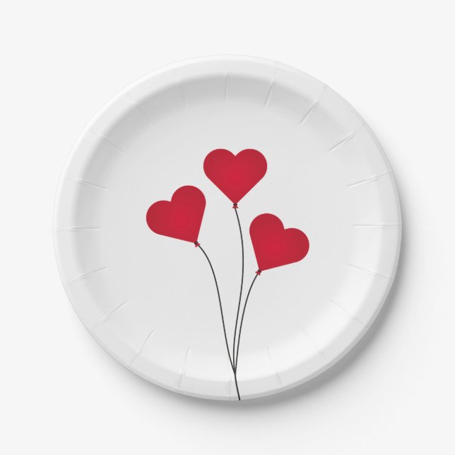 Cute Heart Balloons Paper Plate (Front)