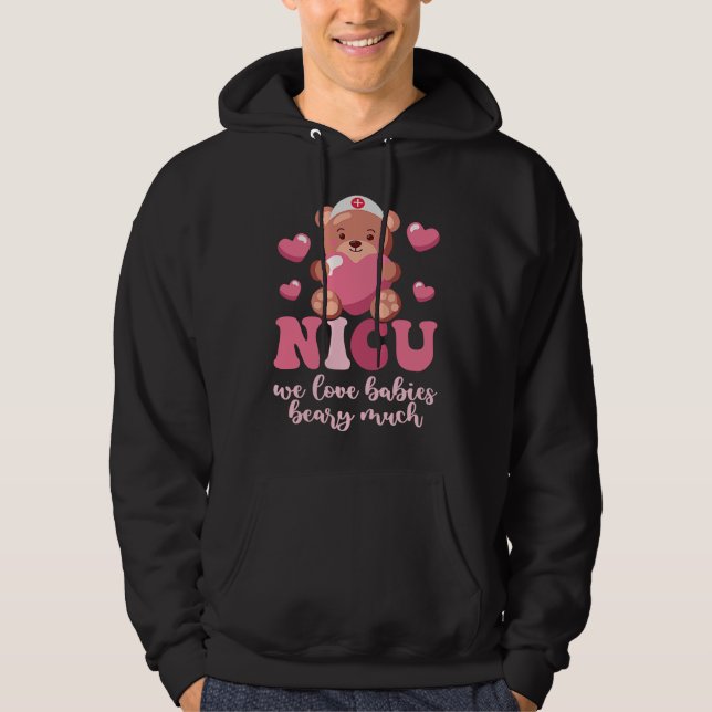 Cute Heart Bear Neonatal ICU Nurse NICU Nurse Vale Hoodie (Front)